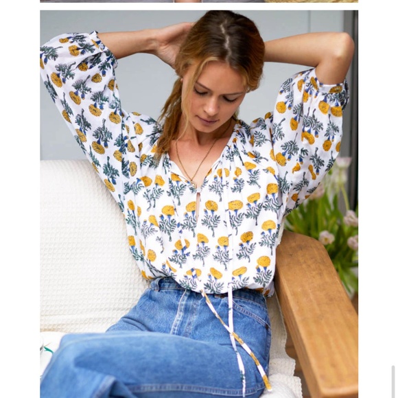Emerson Fry LUCY BLOUSE BIG MARIGOLDS WHITE ORGANIC India collection Size M - Picture 7 of 15